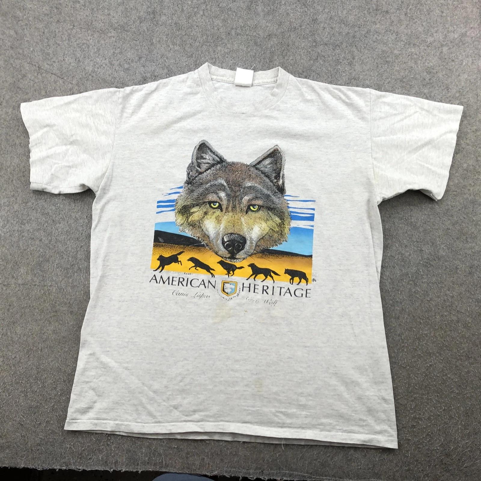 

Vintage American Heritage Wolf Shirt Mens XL Gray Murina Made USA 90s 4XL
