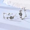 Original 925 Sterling Silver Thorny Rose Earrings Ring Bracelet Set For Women Fashion Personalized Black Rose Jewelry Gift