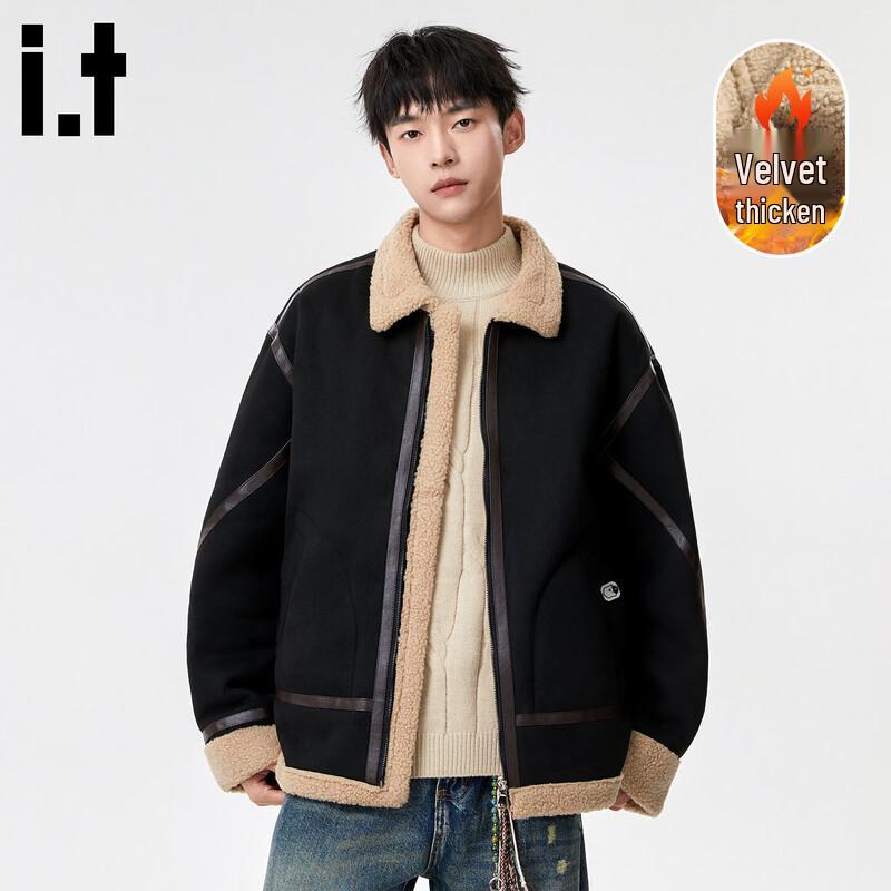 :CHOCOOLATEit Men s American Retro Lamb Fleece Lapel Padded Jacket XL