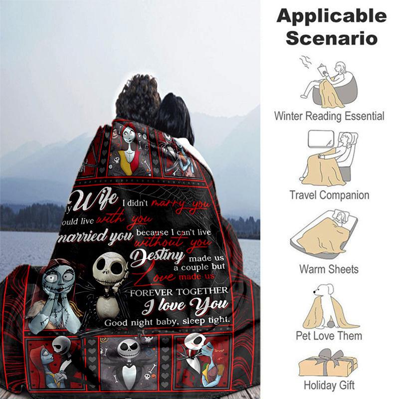 1pc, Cozy Nightmare Before Christmas Home Decor Blanket: Perfect Gift for Your Wife, Ideal Flannel Throw for Bedroom, Living Room, Travel, Camping, Ca