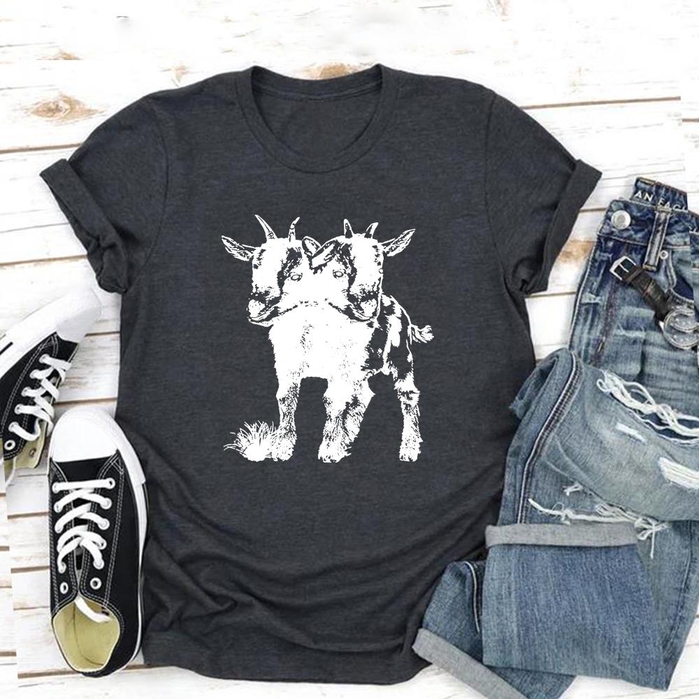 Two Headed Goat T-Shirt Cute Goat Shirts for Women Men Weird Oddities T Shirt Unusual Graphic Tee Short Sleeve Vintage Tshirts