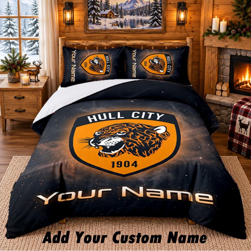 Hull City Muster Bettwäsche 3-teiliges Set Benutzerdefinierter Name, Bettlaken und Kissenbezüge für Zuhause Schlafzimmer