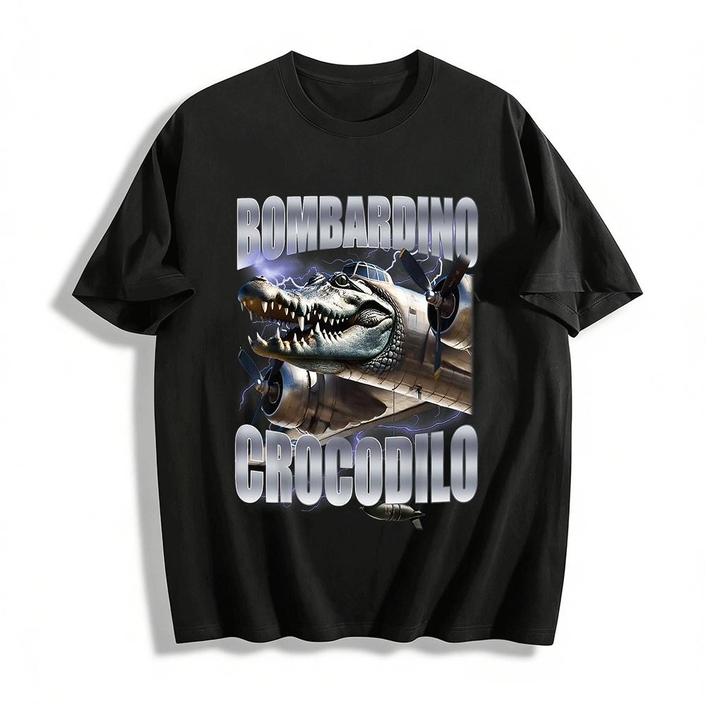 Crocodile Bomber Creative Print Casual Short Sleeve Top Pure cotton T-shirt XXS