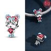 Authentic copper Red Heart Love Zircon Cat for New Year Christmas Lovely Bead Charms Compatible With Bracelets Delicate Accessory Jewellery Gift