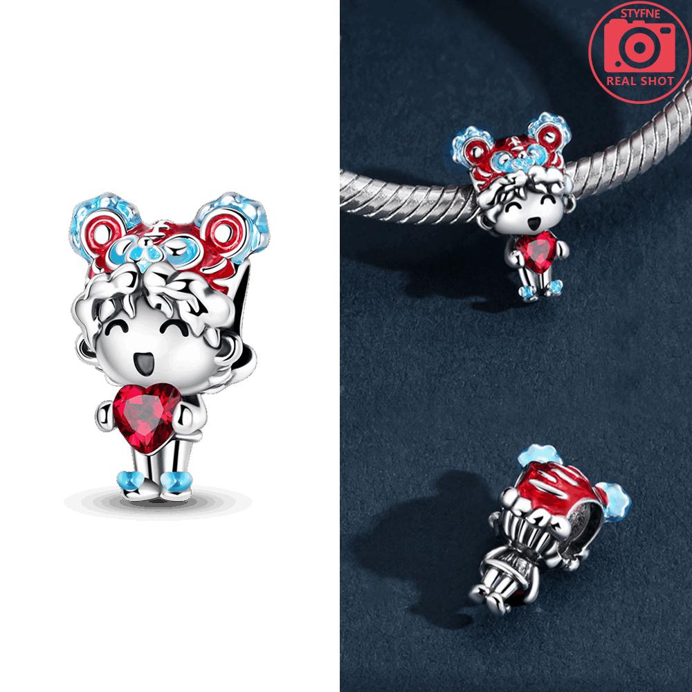 

Authentic copper Red Heart Love Zircon Cat for New Year Christmas Lovely Bead Charms Compatible With Bracelets Delicate Accessory Jewellery Gift