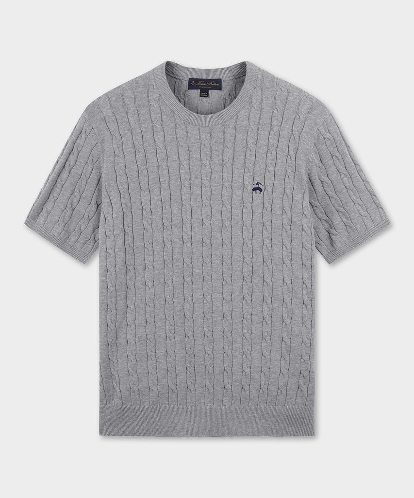 BROOKS BROTHERS Cotton Cable Crew Neck Short Sleeve Sweater (Grey) (Bbwrmo203Awfm)