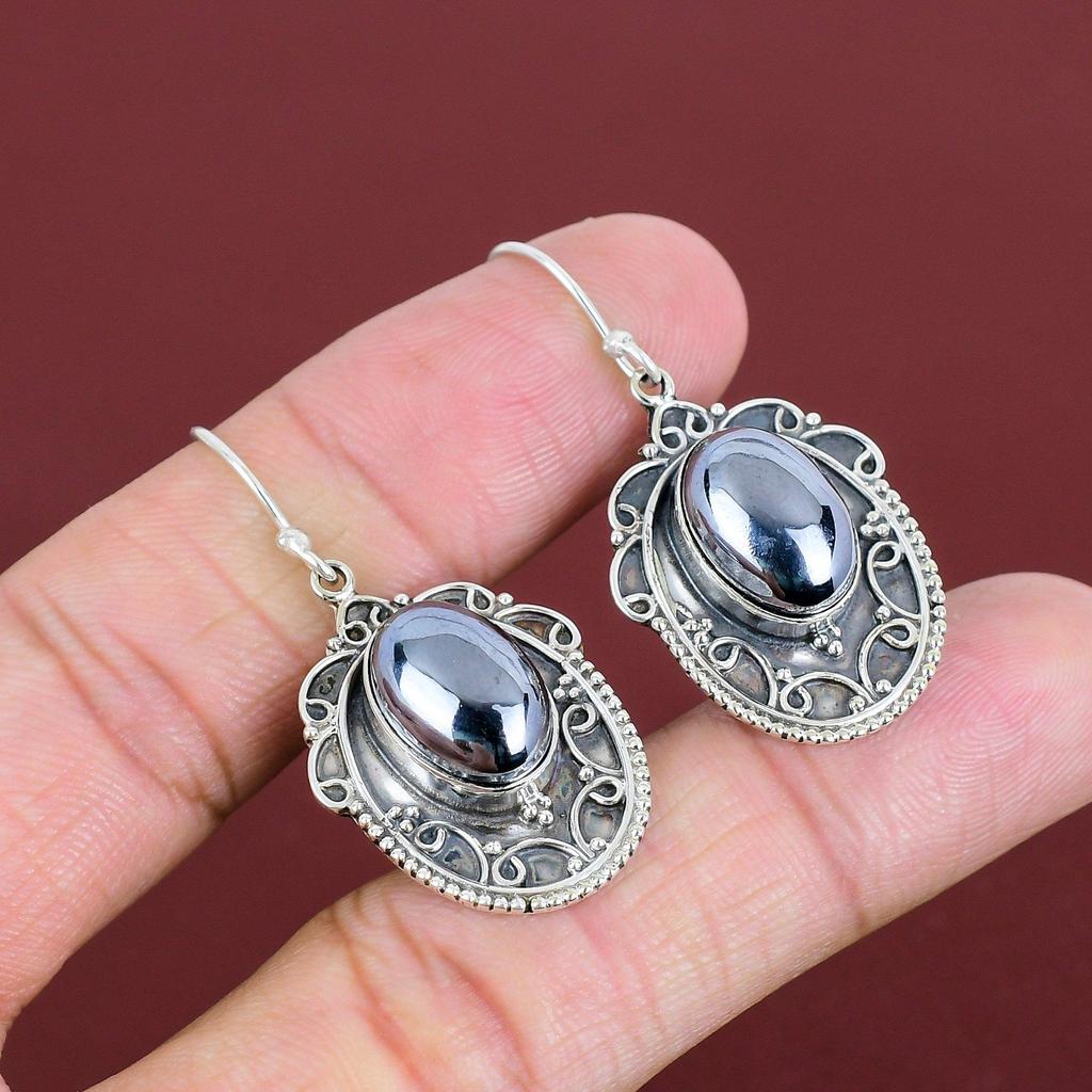 Shungite Earring Gemstone Vintage Earring 925 Sterling Silver Earring Natural Shungite Jewelry Handmade Earrings Antique Earring For Gifts