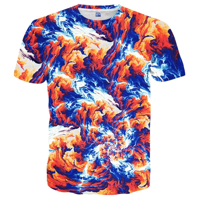 Fashion Flame Graphic T Shirts For Men New Summer Casual 3D Print Colorful Flame Hip Pop Men T-shirt Street Short Sleeve Kid Tee