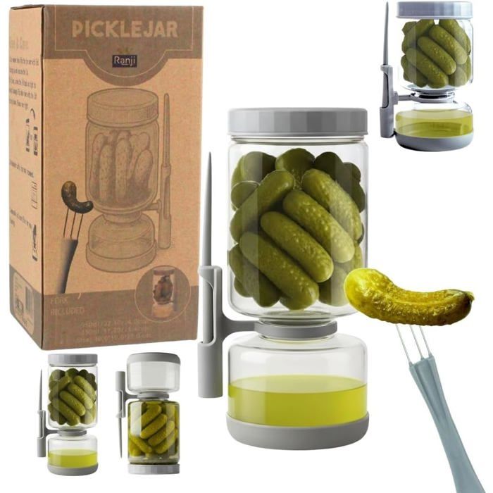 RANJI - Drehbarer Gurkenglas mit Spieß – Hermetisches Sanduhr-Glas ohne BPA (1300 ml)
