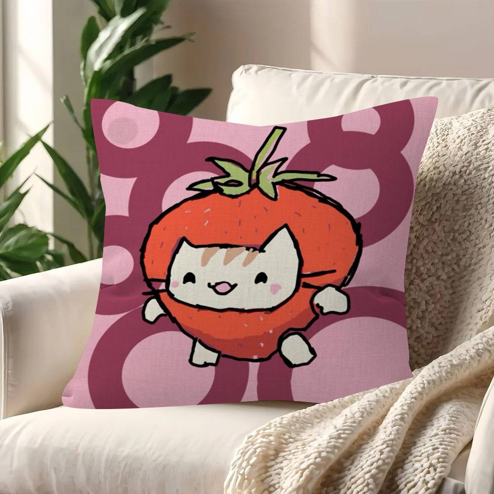 Cute Strawberry Cat  Pillow Cushion Cover Pillowcase Living Room Sofa Home Decor Customized