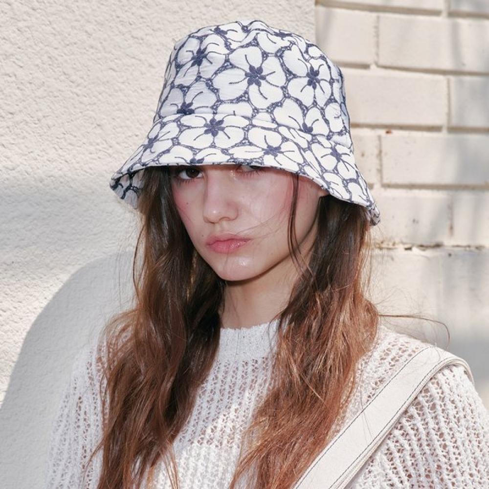 

Allincomplete Flower Eyelet Bucket Hat 3 Colors Black-White (FEBH)