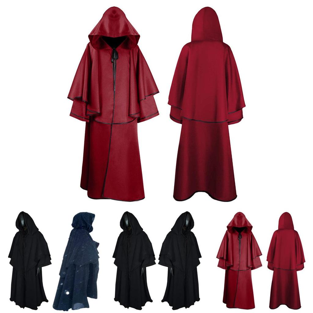 Medieval Cloak Hooded Robe Wizard Cosplay Costume For Adults With Long Sleeve Design For Halloween Role Play