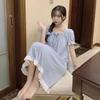 Women's Summer Off-the-Shoulder Solid-Color Short-Sleeve Nightgown: Princess-Style Lace-Trimmed Loose-Fitting Dress