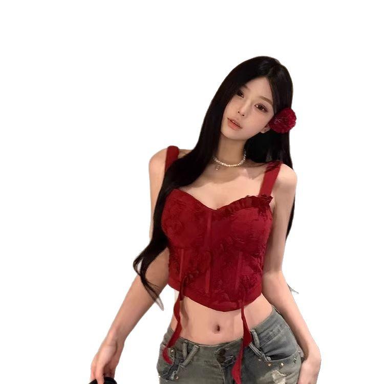 Dámský pikantní červený top bandeau bez zad - Sexy letní styl