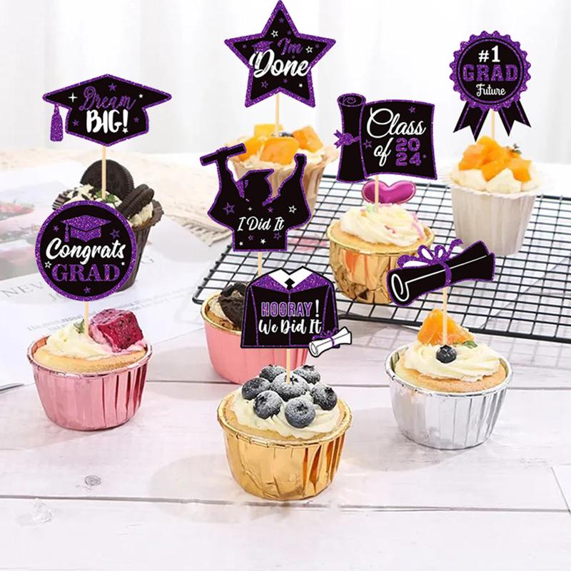 8pcs 2025 Graduation Cupcake Toppers Glitter 2025 Graduation Cupcake Topper For 2025 Graduation Party Cake Decorations Supplies