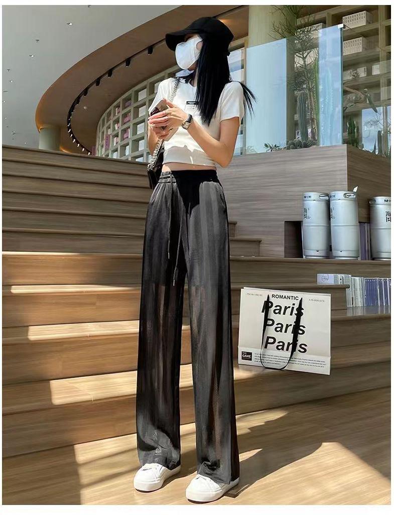 Women's Wide-Leg Mesh Split Pants – Spring/Summer 2026 Style, Sun Protection, Loose Fit, Straight Long Casual Pants
