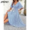 JPNTKY Women's Fashion Summer Spring Short Sleeve V-Neck Casual Dresses
