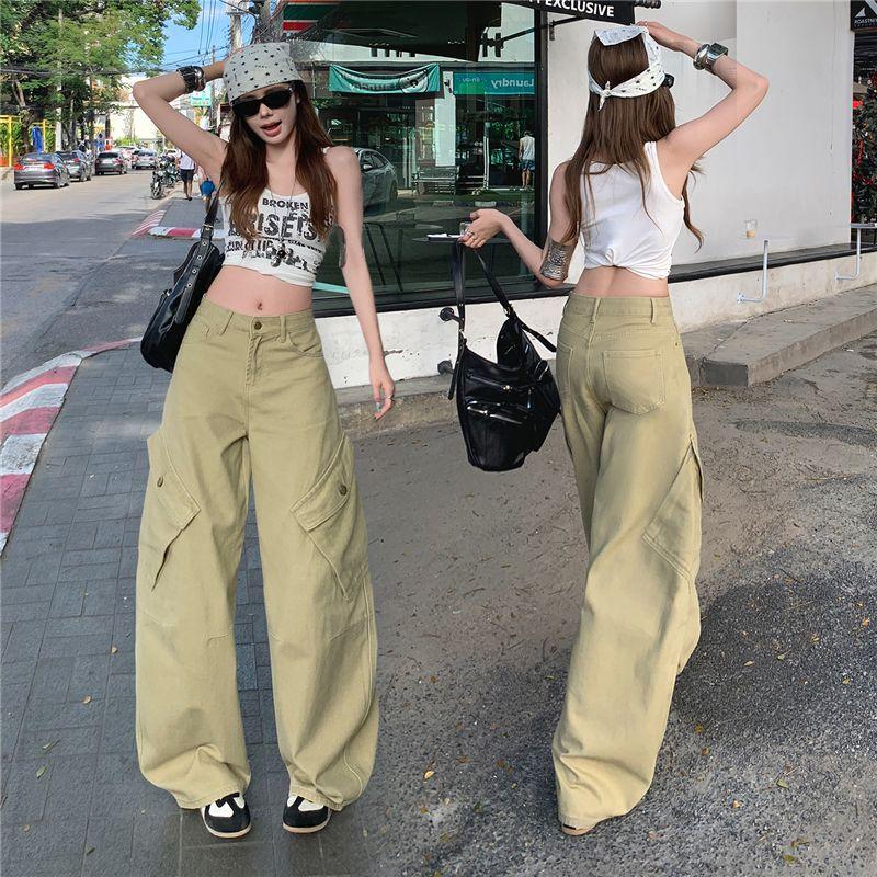 Spring Summer Vintage Saber Cut Relaxed Drape Scythe Wide Leg Denim Pants For Women Casual Pants Oversize Denim Trousers