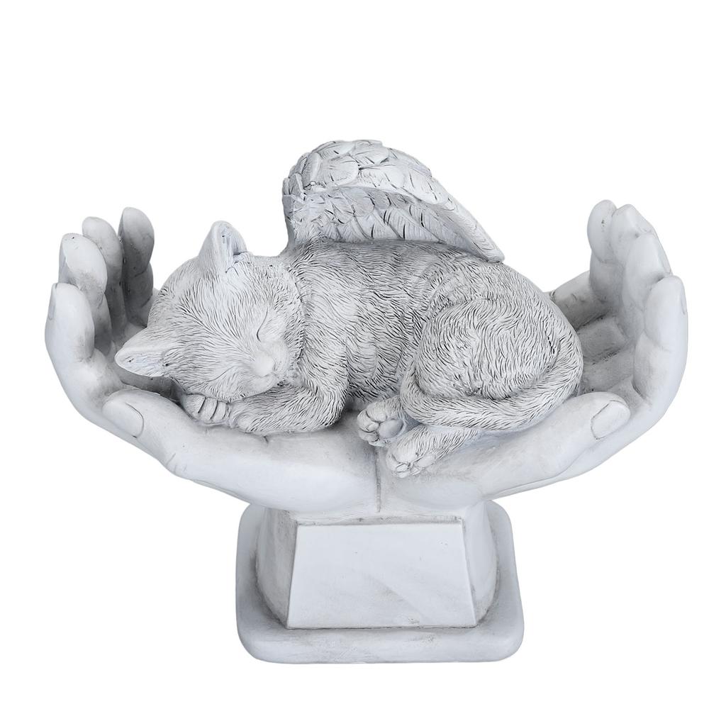 Pamětní socha mazlíčka Venkovní zahradní dekorace Ornament Anděl s Božíma rukama Náhrobek kočka
