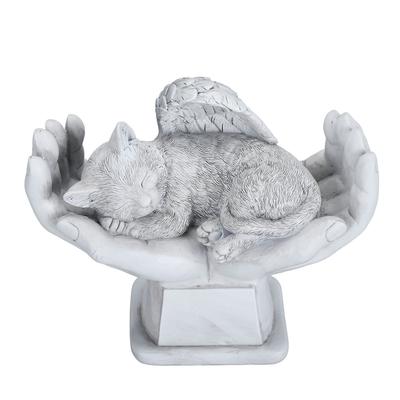 Pet Memorial Statue Outdoor Garden Decor Ornament Angel with God Hands Gravestone Cat
