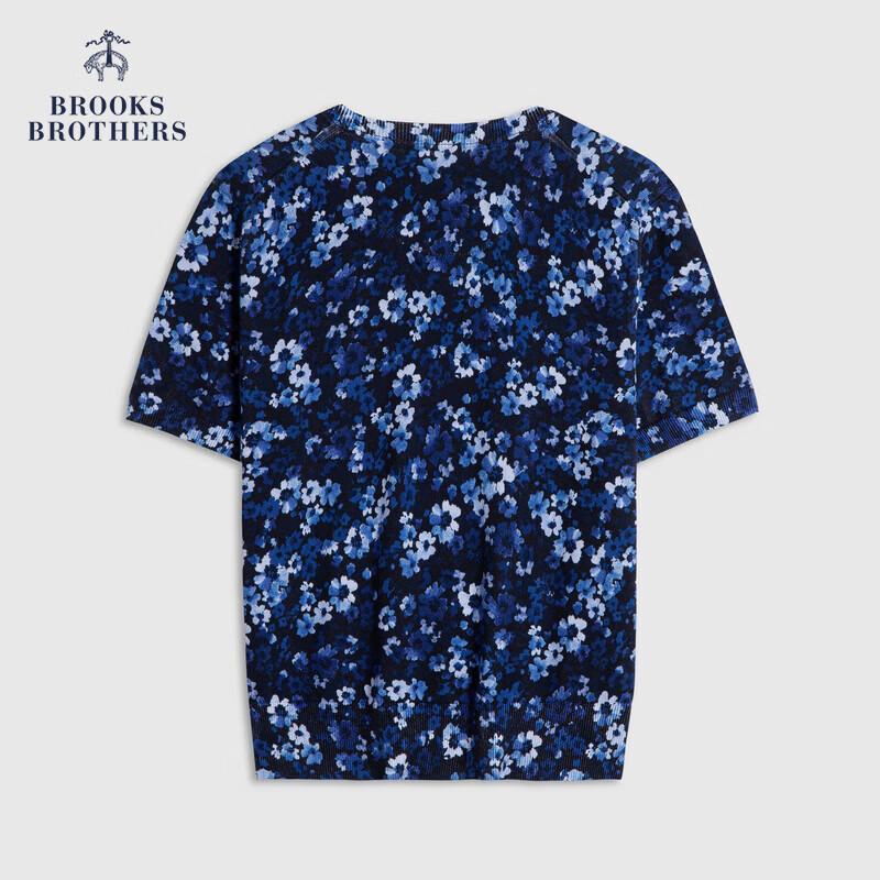 Женский синий вязаный топ с коротким рукавом и принтом из чистого хлопка Brooks Brothers M