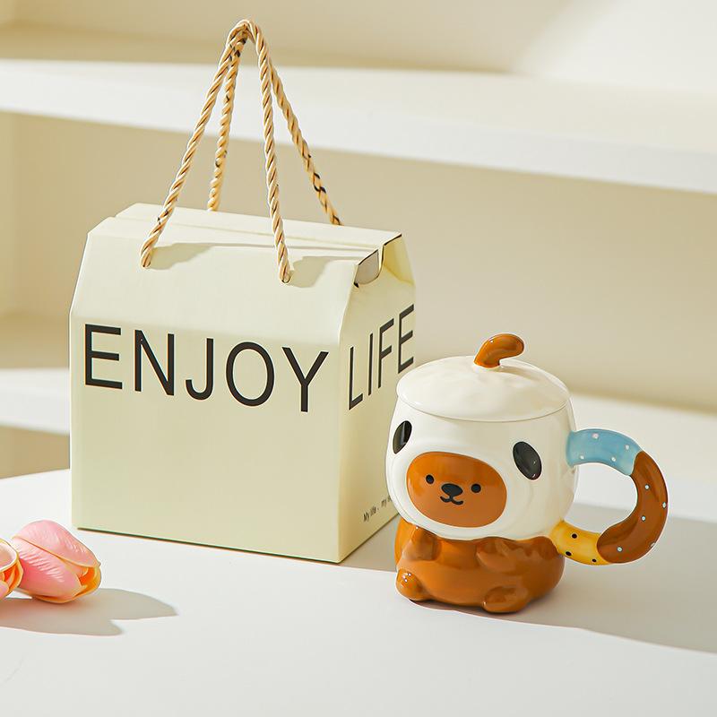 Cute cute cartoon piggy ceramic mug with lid for girls' birthday girlfriends practical souvenir gift box
