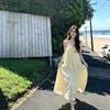 French Seaside Vacation Yellow Suspender Women's Dress Summer Loose Casual Skirt Beach Fairy Skirt Long Tide