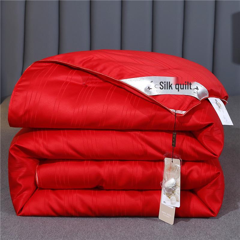 100% Cotton Jacquard Mulberry Silk Quilt - All-Season Double Quilt for Spring, Autumn, Summer & Thickened Winter Options