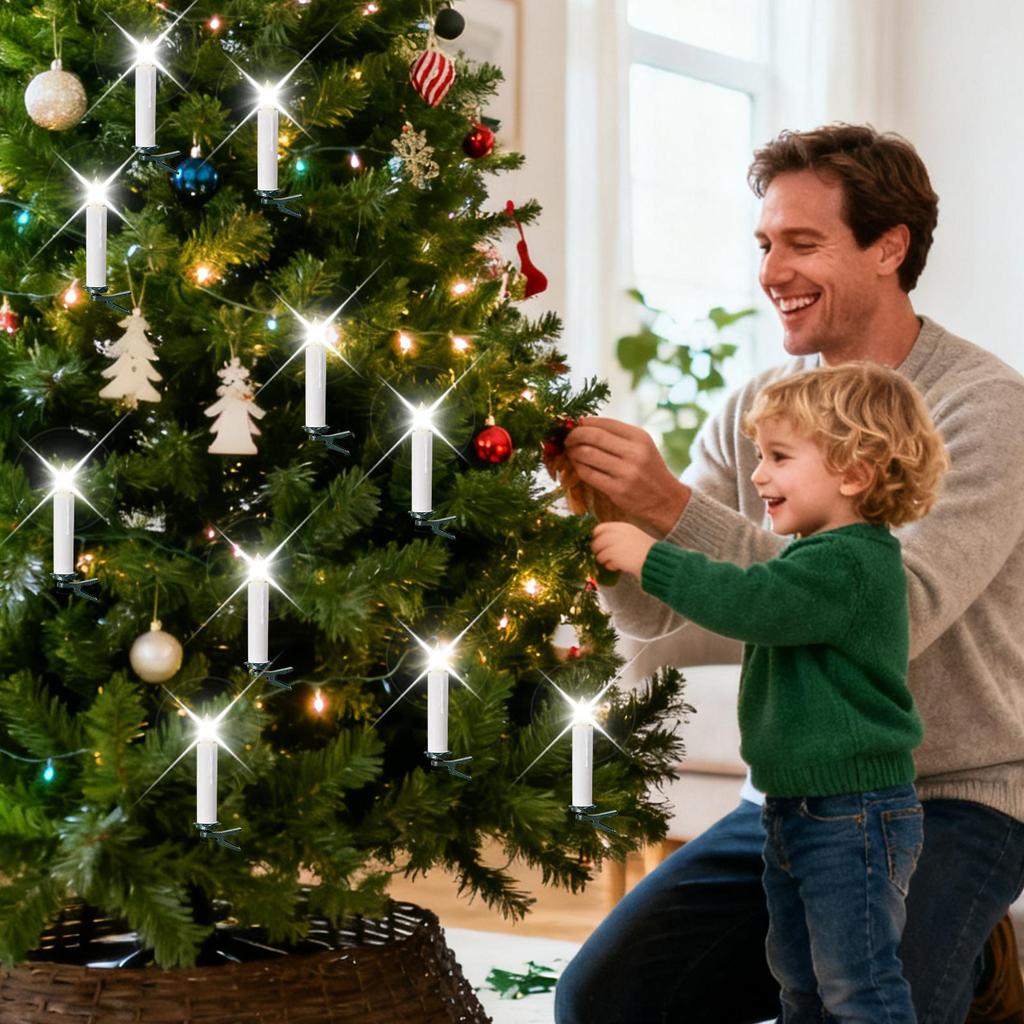 Flameless LED Taper Candles Christmas Tree Electric Candle Lights Mini Taper Clip-On Candles with Remote Timer for Holiday