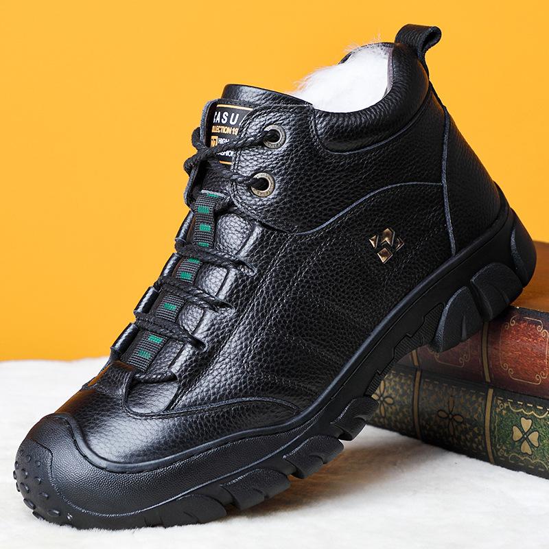 

First layer cowhide winter wool men s cotton shoes genuine leather mountaineering velvet warm men s leather shoes casual dad men s shoes 38