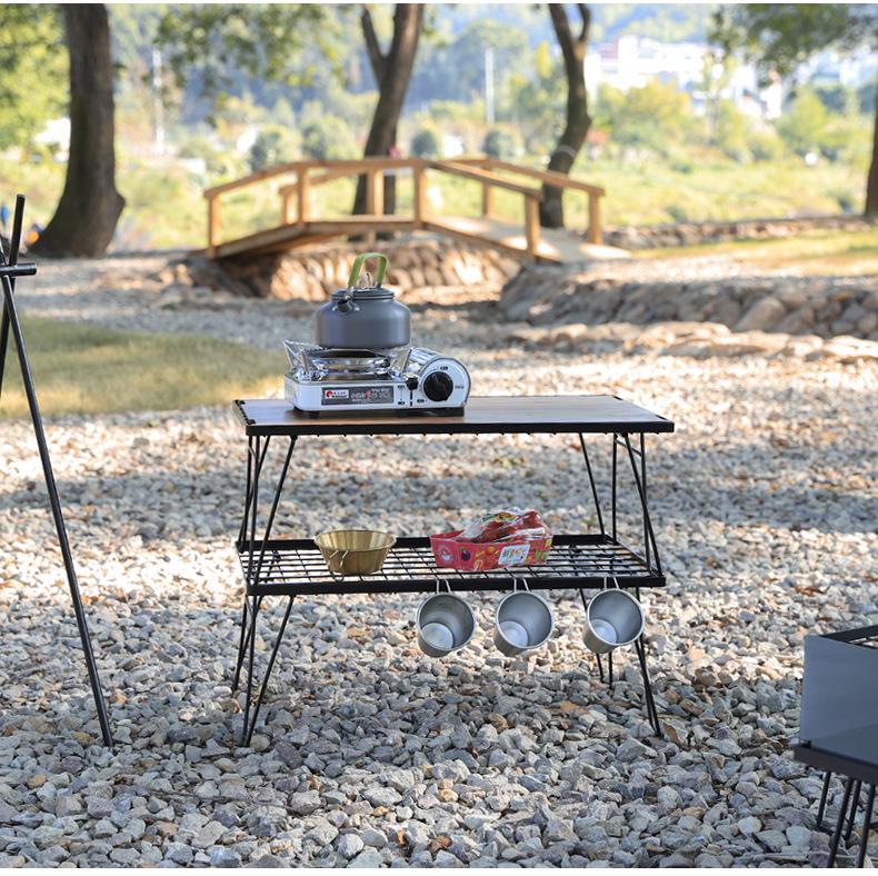 Portable Outdoor Folding Mesh Bamboo Table with Multi-Functional Draining Rack