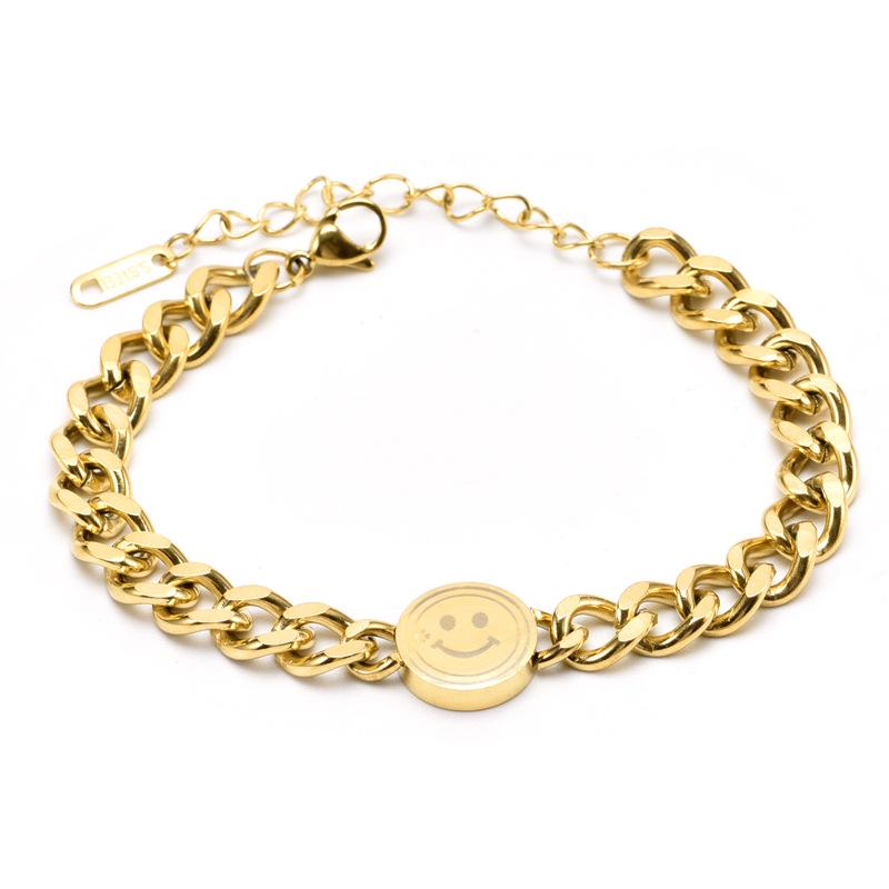 Trendy Gold Smiley Face Bracelet - European  American Style Hip Hop Jewelry for Women
