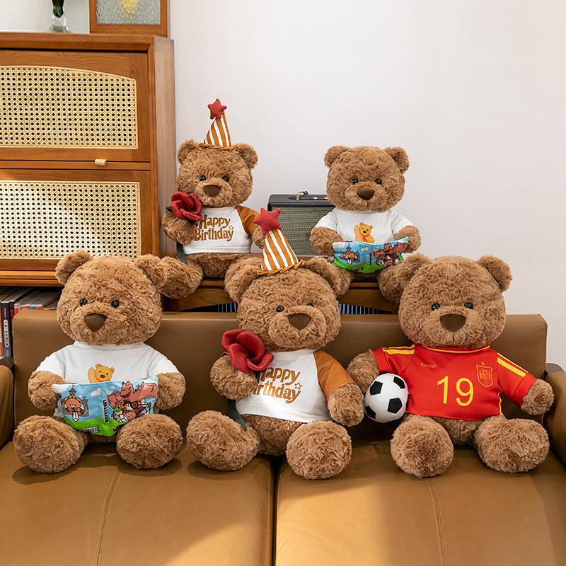 Niedlicher Teddybär mit Blume, Fußball, Lese-Cartoon-Plüschtier – Geschenkidee für Kinder