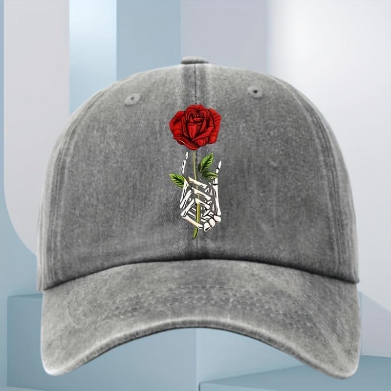 Rose Skull Printed Baseball Hat for Men and Women Outdoor Sports Running Sunscreen Daily Leisure Activities Duck Tongue Hat