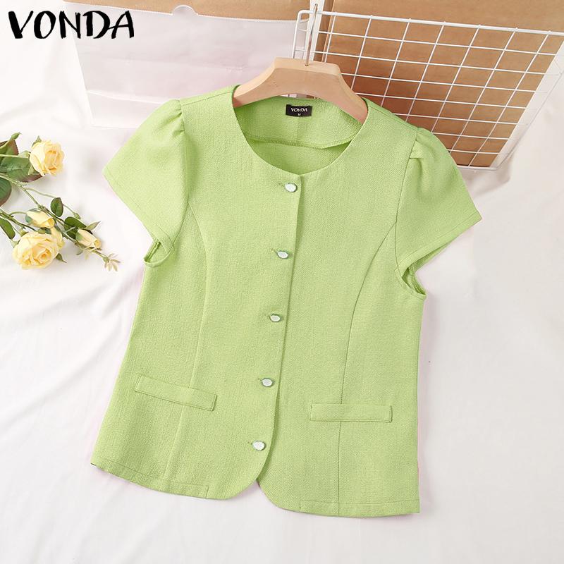 

VONDA блузка на пуговицах с коротким рукавом женская повседневная модная шифоновая рубашка с цветочным принтом