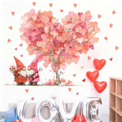 Valentine Day Gnome Love Tree Wall Sticker for Home Decor Bedroom Living Room Study Festival Decoration