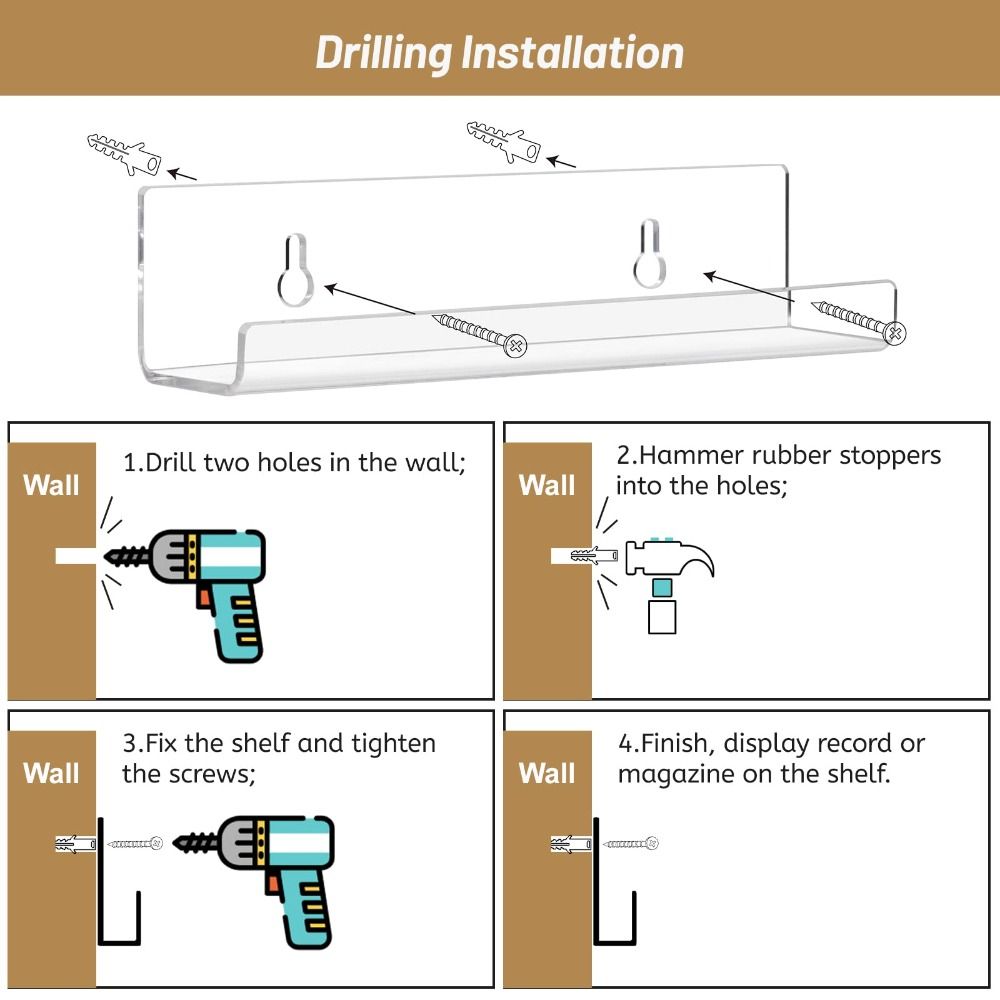 Clear Album Record Holder Display Acrylic Magazine Rack Floating Shelves for Books  Living Room