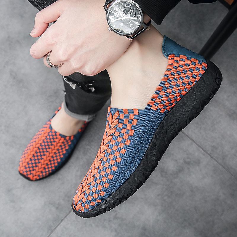 Sneakers Estive da Uomo Nere Treccia Spiaggia Morbide Leggere Scarpe Sportive Casual Tessuto Traspirante Slip on Ballerine