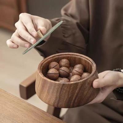 Ru Han Walnut Wood Round Fruit Bowl