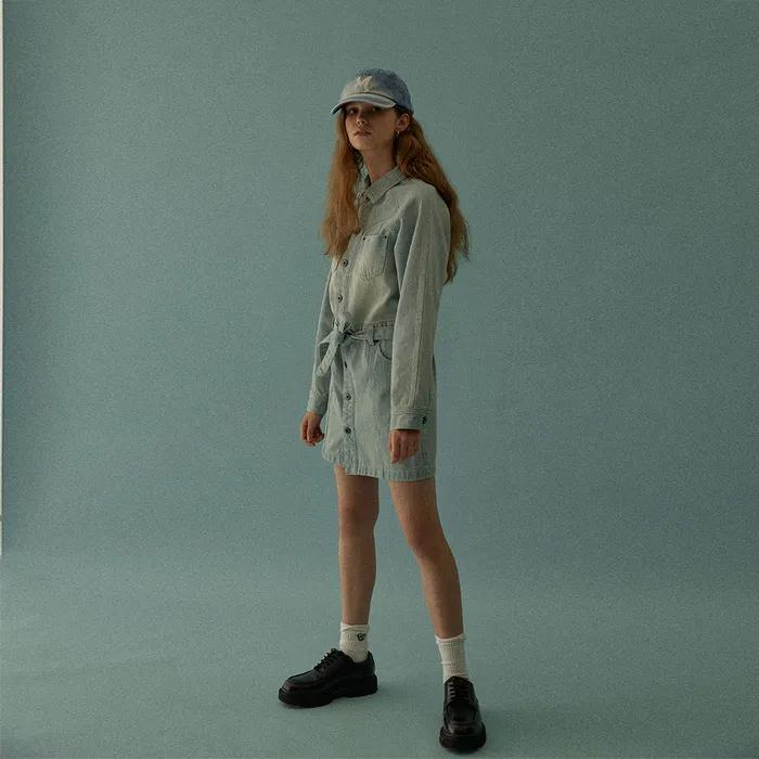 Headwear 9302 Chain Embroidery Light Indigo Denim Ball Cap