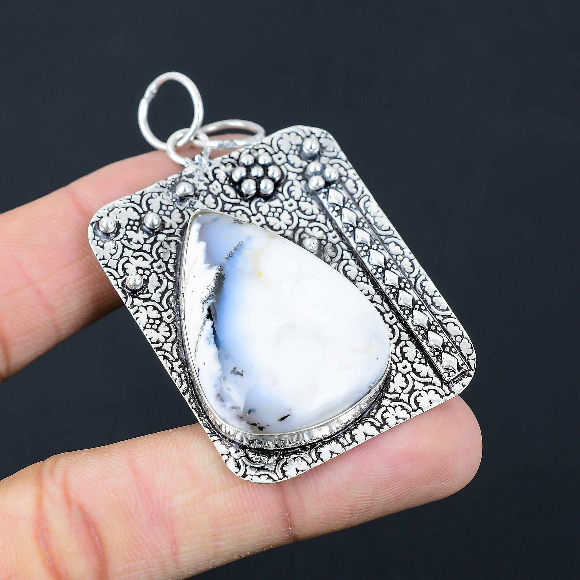 

Pear Dendrite Opal Gemstone 925 Silver Wedding Engagement Mother Pendant Jewelry