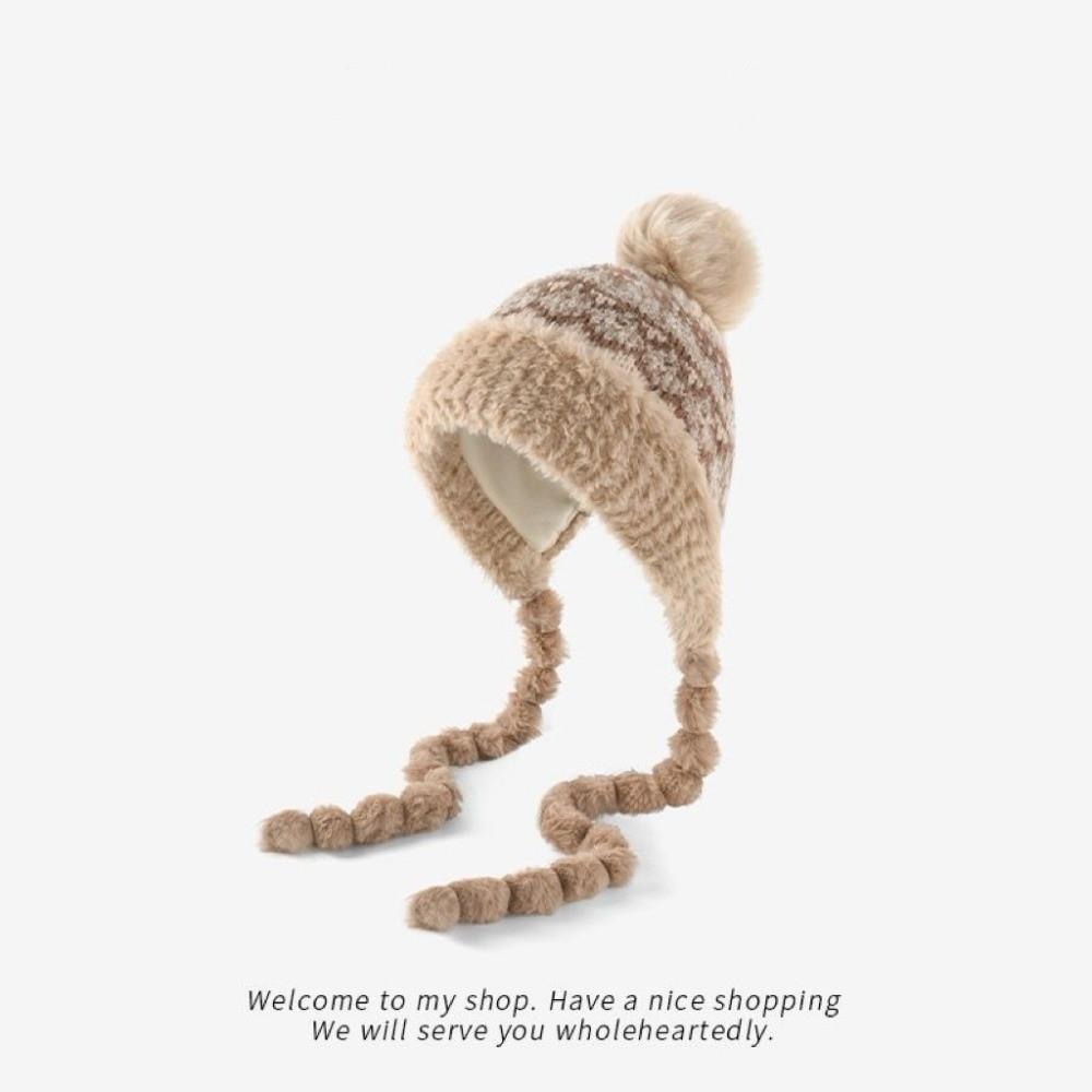 New Warm Warm Ear Protection Hat Ethnic Style Thick Plush Ear Protection Hat Pompom Fluffy Cute Bucket Hat for Women