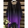 Women 's T-Shirt Simple Color Gradient Print Elegant Irregular Hem O- Neck Women's Clothing T-Shirt Vacation Clothes for Woman