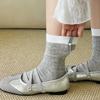 Summer Lightweight Children's Matching Color Mid-calf Socks with Bows, Sheer Cotton Socks with Holes