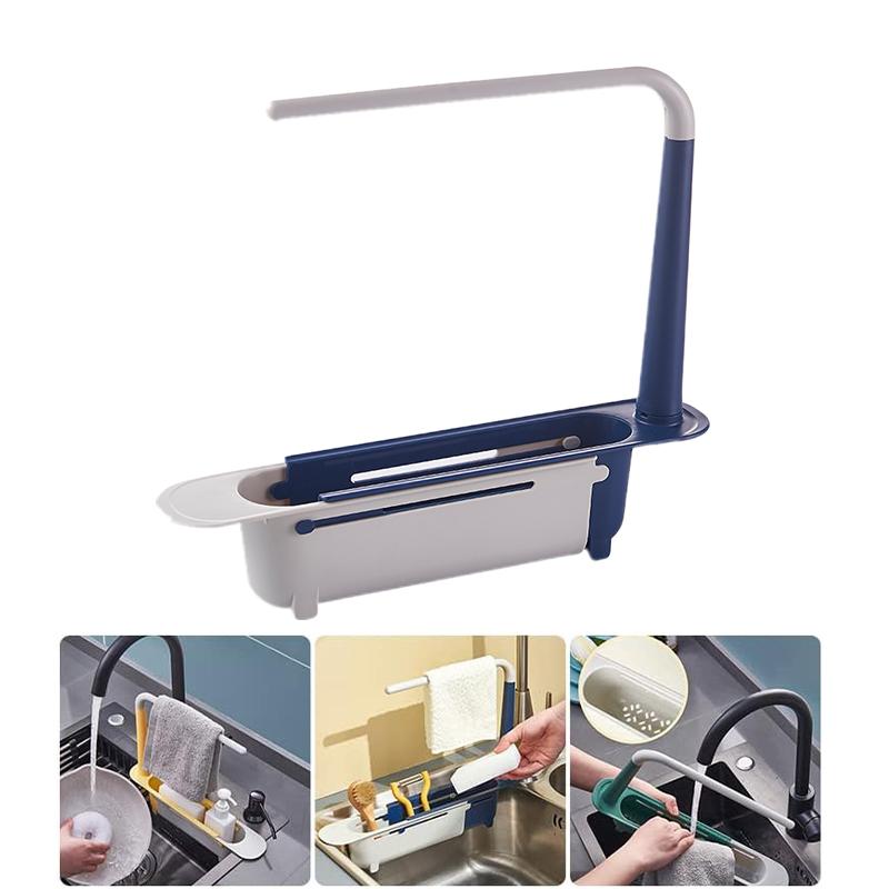 Multifunctional Telescopic Sink Storage Rack Upgraded Adjustable Holder For Kitchen Sponge Organizer With Drainer Basket