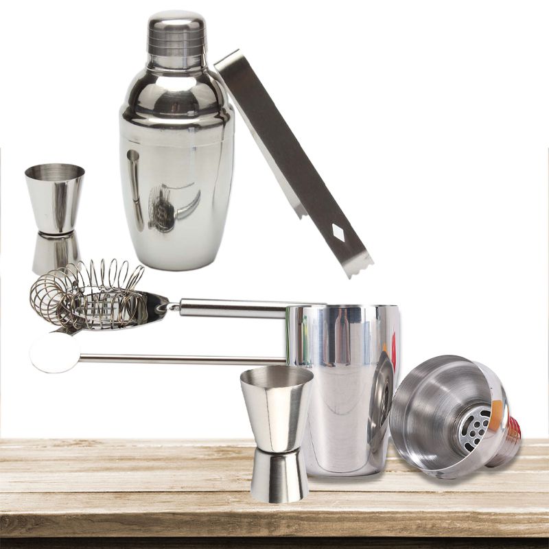 Steel 550ml Stainless Cocktail Shaker Set Wine Filter Cocktail Spoon Ice Tongs