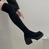 Motestørrelse 35-40 Vinter Damesokkstøvler Stretch Strikkede Tykke hæler Lange Støvler Dame Slip On Platform Sko