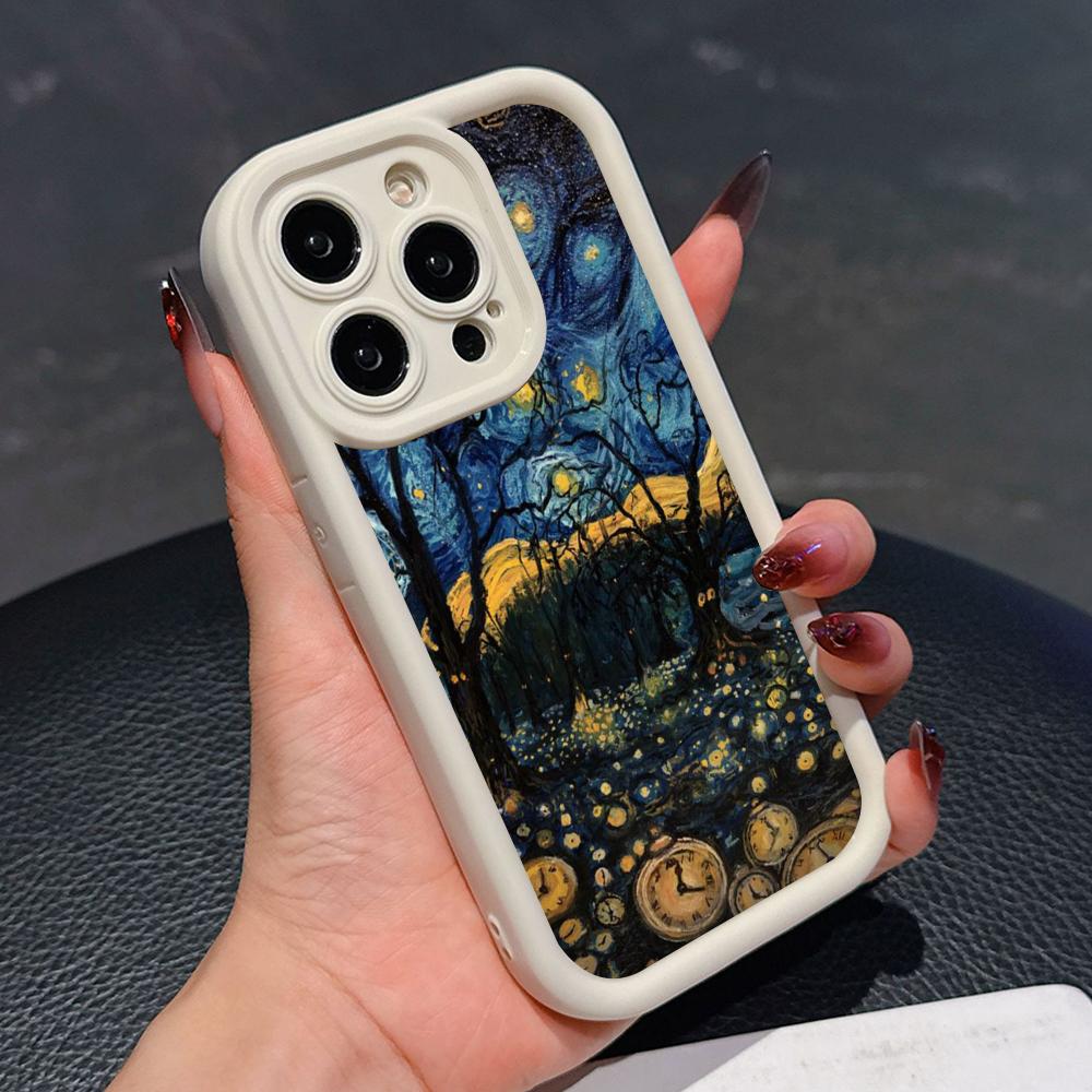 Abstract Oil Painting Phone Case for iPhone 17 16 15 14 13 12 11 Air Pro Max Plus White Soft TPU Shockproof Cover