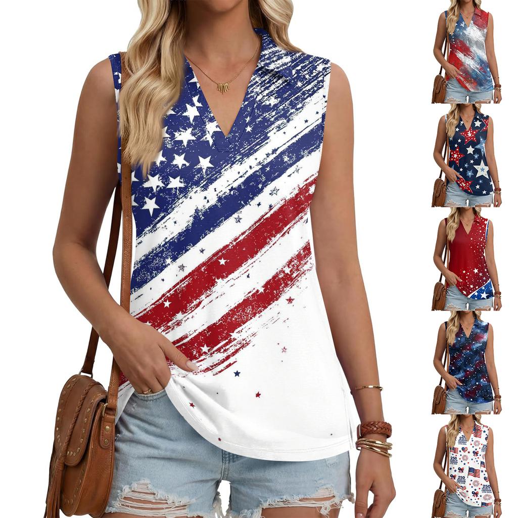 Women's Fashion Casual Lapel Sleeveless Color Shirt Women's V-Neck Up Tops