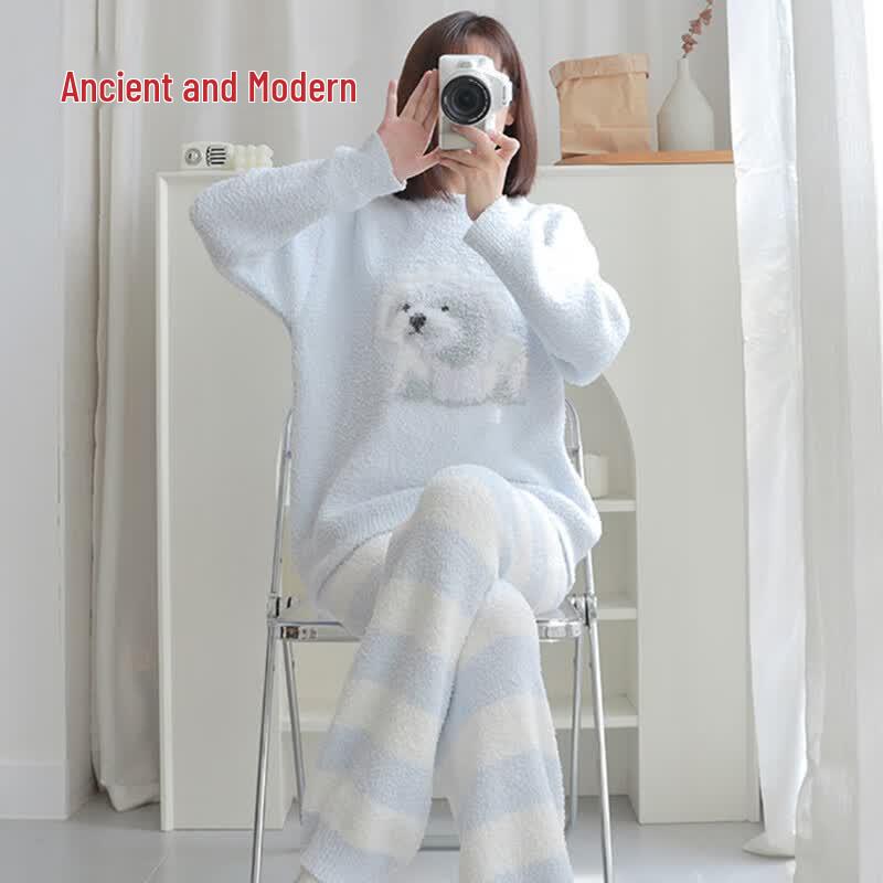 GUJIN Women s Sweet Plush Autumn/Winter Homewear Set One Size (99-148 lbs) синий